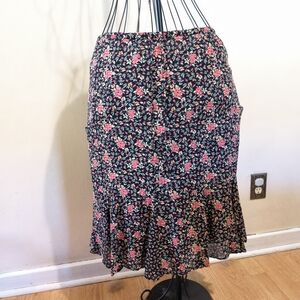 Vintage Liz Claiborne 90s Y2K black and pink floral midi slip skirt